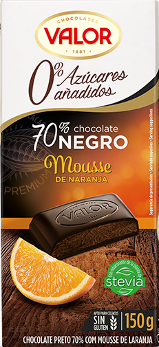 Chocolate negro 70% cacao relleno con mousse de naranja Valor 150