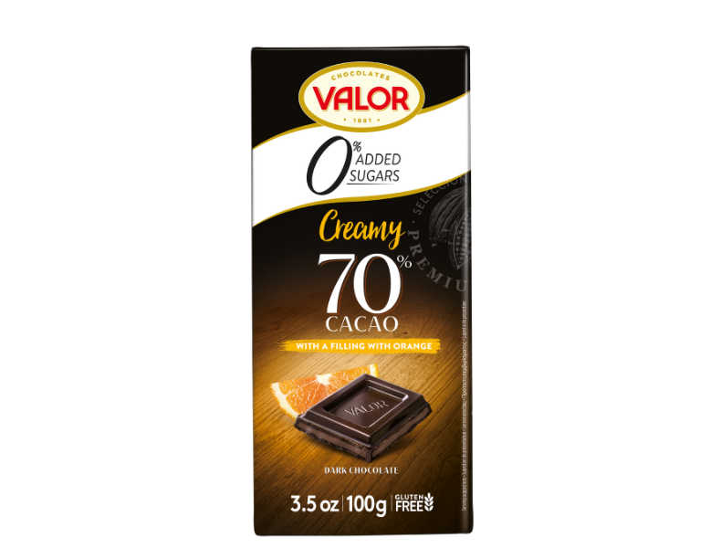 70% Dark Chocolate with Orange Creamy No Sugar Added 100g